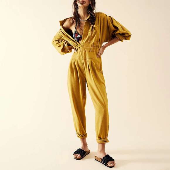 Free People Pants - Free People's Faye One Piece in Gold: XS